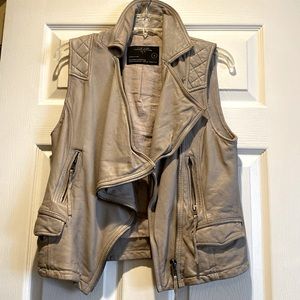 All Saints Designer Genuine Leather Light Grey Moto Vest - Size 10